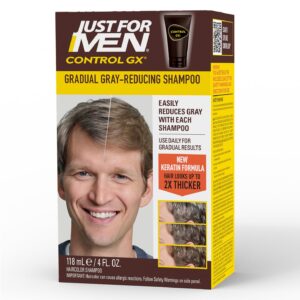 Just for Men Control GX Grey Reducing Shampoo for Lighter Shades of Hair, Blonde to Medium Brown, Gradual Hair Color with Keratin, 4 Fl Oz – Pack of 1 (Packaging May Vary)