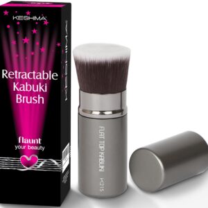 Flat Top Retractable Makeup Brush by Keshima – Premium Retractable Kabuki Brush, for Foundation Liquid Makeup, Powder, Cream and Blush
