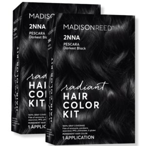 Madison Reed Radiant Hair Color Kit, Blackest Black for 100% Gray Coverage, Ammonia-Free, 2NNA Pescara Black, Permanent Hair Dye, Pack of 2