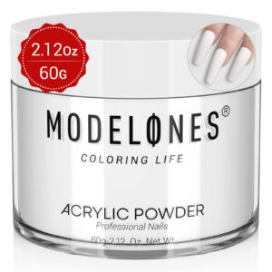 Modelones White Acrylic Powder – 2.12oz Professional White Acrylic Nail Powder for Women Long Lasting Nail Extension Nail Carving 3D Nail Design> No Need Nail Lamp