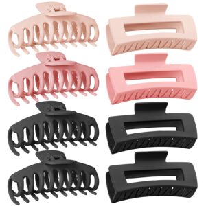 TOCESS 8 PCS Claw Clips in Black & Pink, Non-Slip Matte Finish 4.33 In Square Hair Claw for Thick Thin Curly Hair Women & girls, Jumbo Clamps with Big Open Design, Ideal for Travel, Yoga, or Daily Use