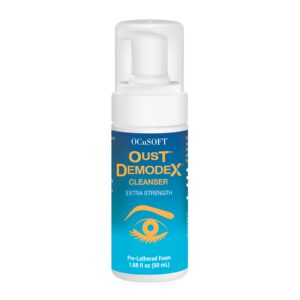 OCuSOFT Oust Demodex Foam Cleanser – Extra Strength – Foaming Cleanser for Eyelids & Eyelashes with Tea Tree Oil – Eyelid Cleanser to Remove Oil, Debris & Pollen – 1.68 fl oz