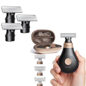 Trimcoo Electric Body Hair Trimmer for Women and Magnetic Replacement Blades Black 3 Set