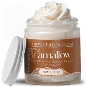 Amallow 100% Grass Fed Beef Tallow for Skin Care – Face + Body – Whipped Moisturizer – Natural Lotion, 4 FL. oz. (Clean Cloud)