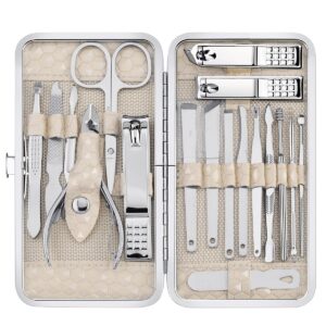 Yougai Nail Clippers set for Men and Womens Gift Manicure Set 18 Pieces Stainless Steel Manicure Kit,Nail Care Tools with Luxurious Travel Case