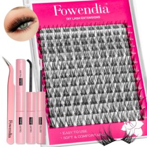 Fowendia Lash Clusters Kit Fluffy Individual Lashes D Curl Cluster Eyelash Extensions 10-18mm DIY Lash Extension Kit Lash Bond and Seal Waterproof, Lash Applicator, Wispy-Kit