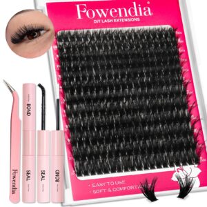 Fowendia Lash Clusters Kit Fluffy 80D Individual Lashes D Curl Cluster Eyelash Extensions 10-18mm DIY Lash Extension Kit Lash Bond and Seal Waterproof, Lash Applicator, Thick False Eyelashes Kit