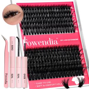 Fowendia Lash Clusters Kit Fluffy 60D 80D Individual Lashes D Curl Cluster Eyelash Extensions 10-18mm DIY Lash Extension Kit Lash Bond and Seal Waterproof, Lash Applicator, Thick False Eyelashes Kit