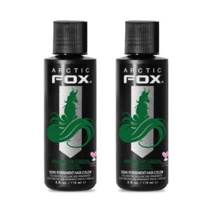 ARCTIC FOX Vegan and Cruelty-Free Semi-Permanent Hair Color Dye – PHANTOM GREEN 4 Fl Oz (Pack of 2)