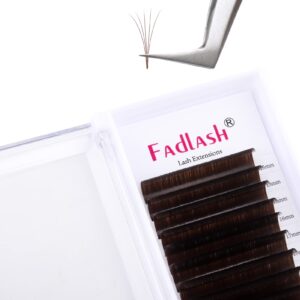 Brown Lash Extensions Easy Fan Volume Lashes Colored Lash Extensions C/D Curl Volume Lash Extension 0.07 FADLASH Self Fanning Eyelash Extensions (Dark Brown-0.07D, 15-20mm)
