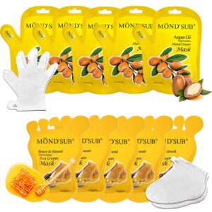 Elitzia 10 Pairs Foot Mask Hand Mask Hydrating 5 Pairs Argan Oil Gloves & 5 Pairs Honey Almond Socks Masks Nourishing Moisturizing Repairing Multipack Masks Peeling Mask Women Dry Cracked Gift Set