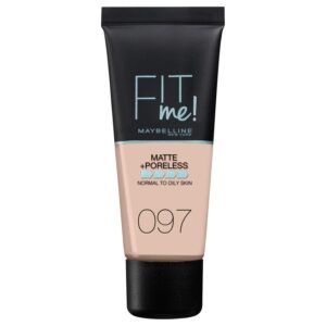 Maybelline Fit Me Foundation, Medium Coverage, Blendable With a Matte and Poreless Finish, For Normal to Oily Skin, Shade: 097 Natural Porcelain, 30ml