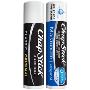 ChapStick Original Lip Care Bundle – Moisturizer 2-in-1 Lipcare SPF 15 with Aloe and Vitamin E + Classic Lip Balm, 0.15 Oz Ea (2 Piece Set)