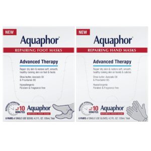 Aquaphor Repairing Hand and Foot Masks Set with Avocado Oil and Shea Butter> Manicure and Pedicure Supplies and At Home Spa Gifts> For Dry Hands and Cracked Feet> 6 Each> Pack of 12