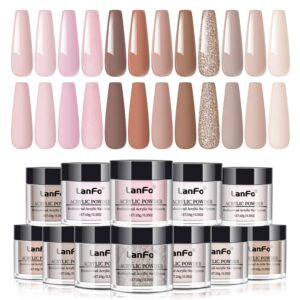 LanFo Acrylic Powder Set 12 Colors Nail Pink Acrylic Powder Brown Glitter Acrylic Nail Powder Professional Acrylic Nail Powder Extension Carving Nail Kit Gifts No Nail Lamp Needed