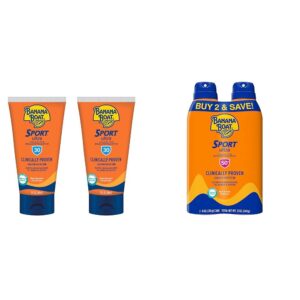 Banana Boat Sport Ultra Sunscreen Lotion SPF 30 Travel Size 3oz Twin Pack and Sport Ultra SPF 50 Sunscreen Spray Twin Pack