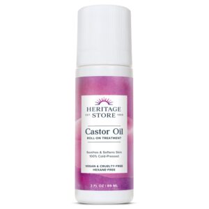 HERITAGE STORE Castor Oil Roll On Nourishing Treatment – Targeted Hydration for Skin Care, Hair Care, Quick and Easy Castor Oil Pack Wrap – Hexane Free, Vegan, Cruelty Free, 60-Day Guarantee, 3oz