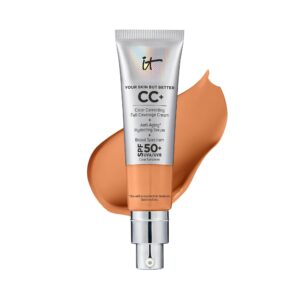 IT Cosmetics Your Skin But Better CC+ Cream, Tan Cool – Color Correcting Cream, Full-Coverage Foundation, Hydrating Serum & SPF 50+ Sunscreen – Natural Finish – 1.08 fl oz