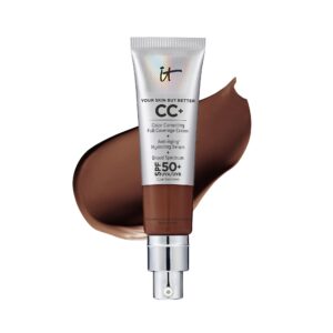 IT Cosmetics Your Skin But Better CC+ Cream, Deep Bronze – Color Correcting Cream, Full-Coverage Foundation, Hydrating Serum & SPF 50+ Sunscreen – Natural Finish – 1.08 fl oz