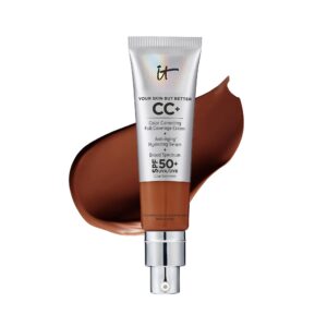 IT Cosmetics Your Skin But Better CC+ Cream, Deep – Color Correcting Cream, Full-Coverage Foundation, Hydrating Serum & SPF 50+ Sunscreen – Natural Finish – 1.08 fl oz