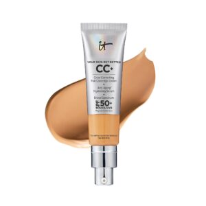 IT Cosmetics Your Skin But Better CC+ Cream, Tan Warm – Color Correcting Cream, Full-Coverage Foundation, Hydrating Serum & SPF 50+ Sunscreen – Natural Finish – 1.08 fl oz