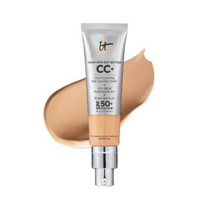 IT Cosmetics Your Skin But Better CC+ Cream, Medium Tan – Color Correcting Cream, Full-Coverage Foundation, Hydrating Serum & SPF 50+ Sunscreen – Natural Finish – 1.08 fl oz