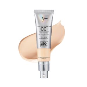 IT Cosmetics Your Skin But Better CC+ Cream, Light (W) – Color Correcting Cream, Full-Coverage Foundation, Hydrating Serum & SPF 50+ Sunscreen – Natural Finish – 1.08 fl oz