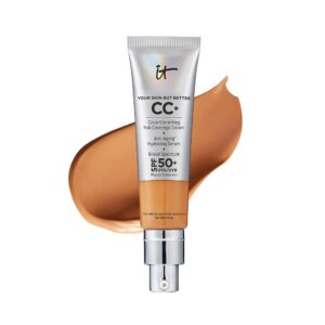 IT Cosmetics Your Skin But Better CC+ Cream, Tan (W) – Color Correcting Cream, Full-Coverage Foundation, Hydrating Serum & SPF 50+ Sunscreen – Natural Finish – 1.08 fl oz