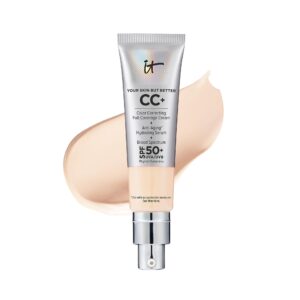 IT Cosmetics Your Skin But Better CC+ Cream, Fair Light (C) – Color Correcting Cream, Full-Coverage Foundation, Hydrating Serum & SPF 50+ Sunscreen – Natural Finish – 1.08 fl oz