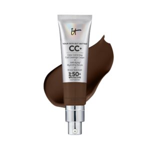 IT Cosmetics Your Skin But Better CC+ Cream, Deep Cool – Color Correcting Cream, Full-Coverage Foundation, Hydrating Serum & SPF 50+ Sunscreen – Natural Finish – 1.08 fl oz