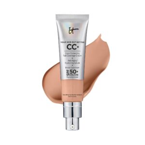IT Cosmetics Your Skin But Better CC+ Cream, Medium Cool – Color Correcting Cream, Full-Coverage Foundation, Hydrating Serum & SPF 50+ Sunscreen – Natural Finish – 1.08 fl oz