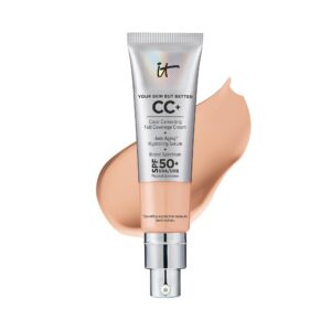 IT Cosmetics Your Skin But Better CC+ Cream, Light Cool – Color Correcting Cream, Full-Coverage Foundation, Hydrating Serum & SPF 50+ Sunscreen – Natural Finish – 1.08 fl oz