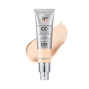 IT Cosmetics Your Skin But Better CC+ Cream, Fair Warm – Color Correcting Cream, Full-Coverage Foundation, Hydrating Serum & SPF 50+ Sunscreen – Natural Finish – 1.08 fl oz
