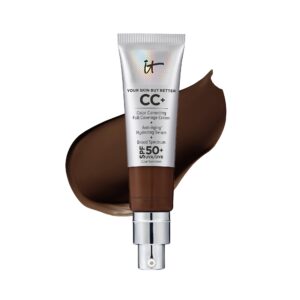 IT Cosmetics Your Skin But Better CC+ Cream, Deep Mocha – Color Correcting Cream, Full-Coverage Foundation, Hydrating Serum & SPF 50+ Sunscreen – Natural Finish – 1.08 fl oz