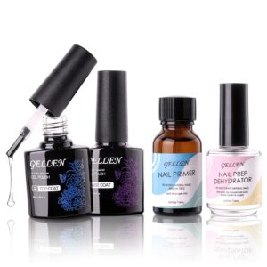 Gellen Nail Dehydrator, Primer & Top & Base Coats Kit – Superior Protein Bonding, Fast Air Dry for Acrylic Powders & Nail Gel Polish