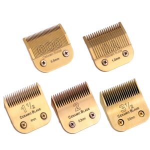 Professional Detachable Replacement Ceramic Blades Set,Cut Length,Compatible with Andis AGC,BDC,BGC,MBG Series/Oster Classic 76/Star-Teq/Power-Teq/A5 Clipper (0.5mm-9.5mm 5 PACK) Golden