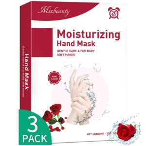 Mixbeauty Hand Mask 3 Pairs Moisturizing Glove Hand Peeling Mask Repair Rough and Dry Skin-Rose