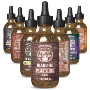 Viking Revolution Majestic Oud Beard Oil for Men – Natural Mens Beard Oil with Argan Oil and Jojoba Oil – Beard Softener, Strengthens and Moisturizes – Beard Conditioner for Men (Majestic Oud,1 Pack)