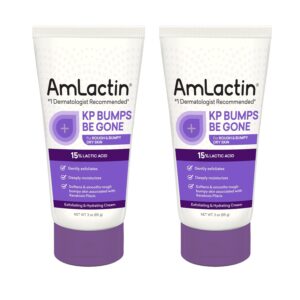 AmLactin KP Bumps Be Gone – 3 oz Keratosis Pilaris Moisturizing Cream with 15% Lactic Acid – Exfoliator and Moisturizer for Dry, Rough and Bumpy Skin, Pack of 2 (Packaging May Vary)