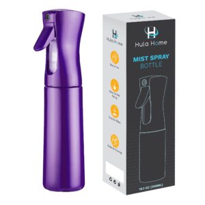 Hula Home Continuous Spray Bottle for Hair (10.1oz/300ml) Empty Ultra Fine Plastic Water Mist Sprayer – For Hairstyling, Cleaning, Salons, Plants, Essential Oil Scents & More – Purple