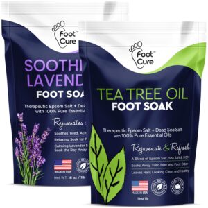 Tea Tree Oil & Soothing Lavender Foot Soak with Epsom Salt – Best Toenail Treatment & Softens Calluses – Soothes Sore & Tired Feet, Foot Odor Scent, Spa Pedicure – Made in USA – 16oz (Pack of 2)