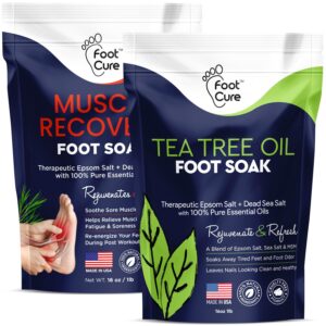Tea Tree Oil & Muscle Foot Soak with Epsom Salts – All-Natural Salts for Post-Workout Recovery – Softens Calluses, Soothes Sore & Tired Feet, Foot Odor Control, Spa Pedicure, Made in USA, Pack of 2