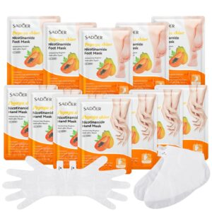 24 Pcs Moisturizing Hand and Foot Masks Hydrating Gloves Socks Masks for Dry Crack Foot Hand Skin Gift for Women Men Soft Smooth Touch Thanksgiving Christmas Gift (Pawpaw)
