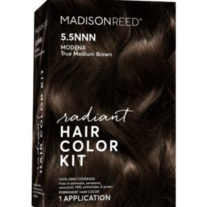 Madison Reed Radiant Hair Color Kit, Medium Brown for 100% Gray Coverage of Resistant Gray Hair, Ammonia-Free, 5.5NNN Modena Brown, Permanent Hair Dye, Pack of 1