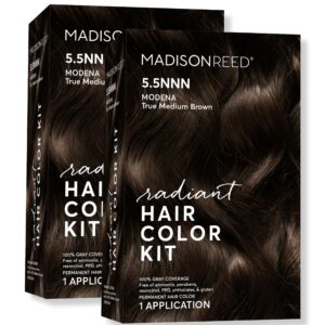 Madison Reed Radiant Hair Color Kit, Medium Brown for 100% Gray Coverage of Resistant Gray Hair, Ammonia-Free, 5.5NNN Modena Brown, Permanent Hair Dye, Pack of 2