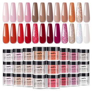 LanFo Acrylic Powder Set 24 Colors Pink Red Brown White Nail Acrylic Powder Glitter Acrylic Nail Powder Professional Acrylic Nail Powder for Extension Carving Nail Kit No Nail Lamp Needed