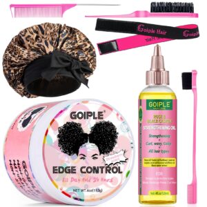 Edge Control Wax for Women Strong Hold – Edge Smoother Edge Wax Styling Tamer Edge Control Wax for Black Hair – Rose & Castor Hair Oil for Hair Growth Strengthening Hair Oil Briad Bonnet Brush Set