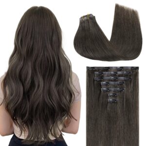 GOO GOO Clip in Hair Extensions Real Human Hair, Remy Human Hair Extensions Clip ins for Women, Natural Human Hair, 24inch 160g 7Pcs, 1C Mocha Brown