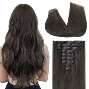 GOO GOO Clip in Hair Extensions Real Human Hair, Remy Human Hair Extensions Clip ins for Women, Natural Human Hair, 14inch 130g 9Pcs, 1C Mocha Brown