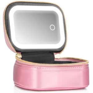 Extrei Gent Small Makeup Bag Travel Train Case with Mirror and Light Mini Travel Makeup Train Case Cosmetic Organizer 3 Adjustable Brightness Toiletry Bag Portable Artist Storage